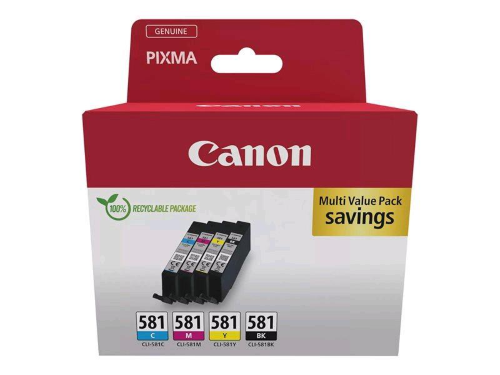 CANON CLI-581 BK/C/M/Y MULTI PACK CONFEZIONE DA 4 CARTUCCE NERO, GIALLO, CIANO, MAGENTA 5.6 ML PER PIXMA TS6251, TS6350, TS6351, TS705, TS8252, TS8350, TS8351, TS8352, TS9550, TS9551